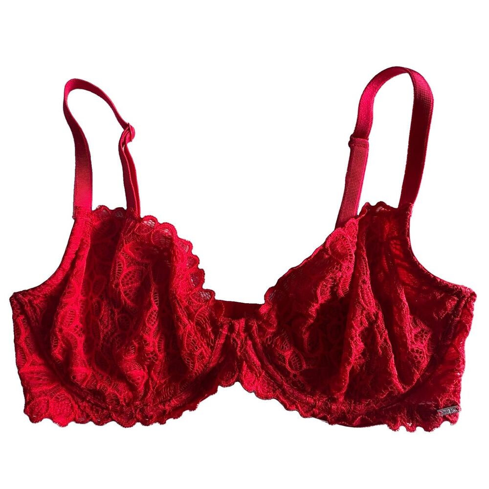 Victoria's Secret PINK Red Lace Unlined Underwire Bra Size 36DD